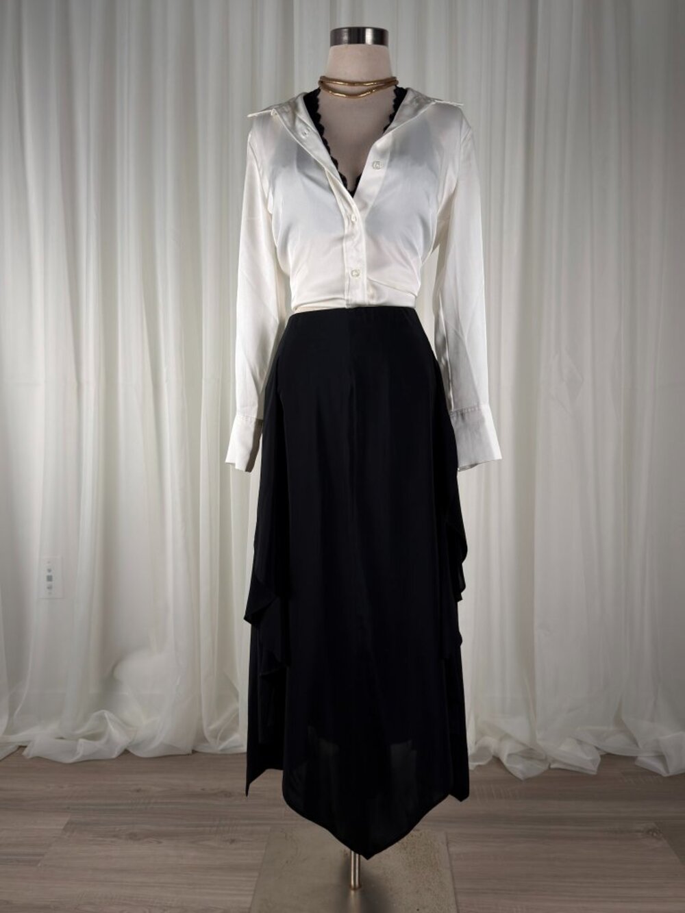 INC Ethereal Ruffle Handkerchief Hem Skirt Womens Black Medium NWT